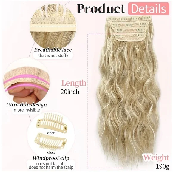 Beach Blonde Hair Extension Clip in Synthetic Highlight Long Wavy 4PCS Thick 20” - Picture 2 of 10